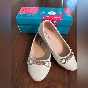 Link brand. Little girl size 13 white ballet flat shoes with gold accent